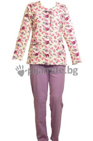   Дамска пижама с копчета - интерлог Цветя 41044